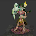 Tribal Girl With Brown Hair And Yellow Feather Headdress Holding White Parrot On Green Grass