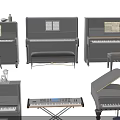 Various Musical Instruments and Art Supplies Including Pianos Keyboards Paintbrushes and Art Materials