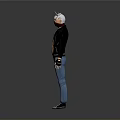 Man With White Horns Red Mask Skull Tattoo Black Leather Jacket And Blue Jeans