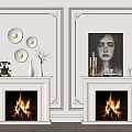 White Fireplaces With Burning Flames And Decorative Mantel On Elegant Molded Walls