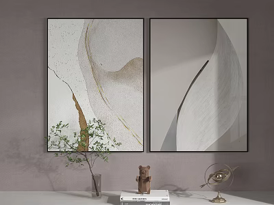 Abstract Wall Art With Potted Plant Bear Figurine Books And Metal Decor 3d model