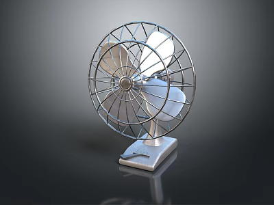 Retro Electric Fan With Vintage Design Metal Grid Cover And Silver Base 3d model