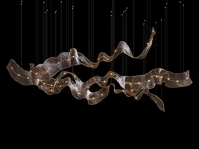 Modern Flowing Metal Chandelier With Curved Ribbon Design And Integrated Lights 3d model