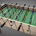 Wooden Foosball Table With Green Playing Surface Red Blue Player Figures And Black Handles