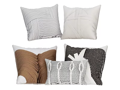 Modern Decorative Pillows with Striped Woven Pleated and Geometric Patterns in Neutral Tones 3d model