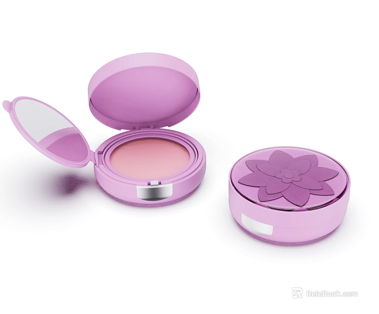 Purple Cosmetic Blush Compact Open With Mirror And Closed With Lotus Design 3d model 