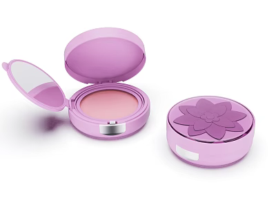 Purple Cosmetic Blush Compact Open With Mirror And Closed With Lotus Design 3d model