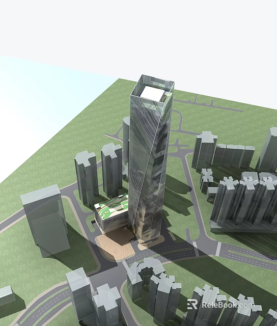 Modern High rise Office Building in Urban City Center With Surrounding Buildings 3d model 