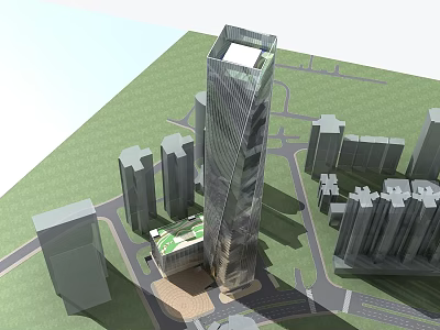 Modern High rise Office Building in Urban City Center With Surrounding Buildings 3d model