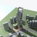Modern High rise Office Building in Urban City Center With Surrounding Buildings