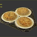Three Delicious Baked Puff Pastry Tarts Displayed On White Plates Over Dark Tray