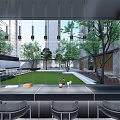Modern Outdoor Pergola With Hanging Lights Green Lawn And Seating Area