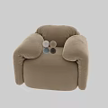 Creamy White Plush Single Sofa with Rounded Arms and Light Grey Brown Color Options