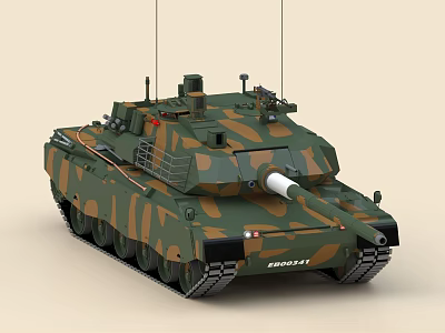 Modern Camouflage Military Tank with Turret Main Gun Barrel Antennas and Tracks 3d model