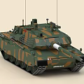 Modern Camouflage Military Tank with Turret Main Gun Barrel Antennas and Tracks
