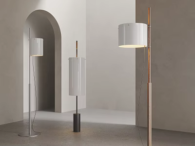 Three Modern Floor Lamps With Different Designs In Contemporary Minimalist Interior 3d model