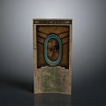 Ancient Wind Torii Stone Structure With Oval Decorative Element And Mossy Texture