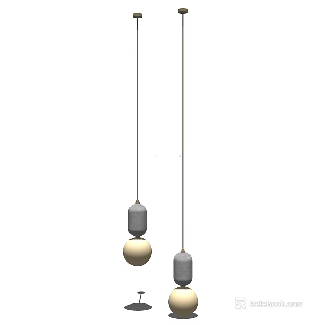 Two Modern Pendant Lights Featuring Gray Cylindrical And White Spherical Design 3d model 