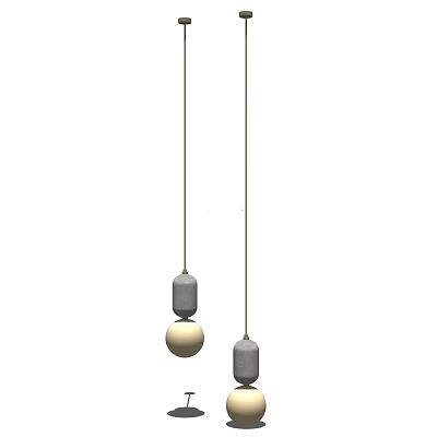 Two Modern Pendant Lights Featuring Gray Cylindrical And White Spherical Design 3d model