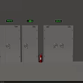 Fire Safety Equipment With White Fire Doors Exit Signs And Red Fire Extinguisher