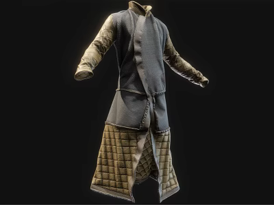 Traditional Layered Robe With Long Sleeves Dark Outer Fabric And Quilted Inner 3d model