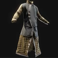Traditional Layered Robe With Long Sleeves Dark Outer Fabric And Quilted Inner