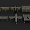 3D Model Industrial Stairs with Metal Frames Yellow Railings and Platform Structures 3d model