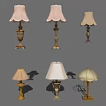 Classic Design Table Lamps With Golden Bases And Various White Lampshades