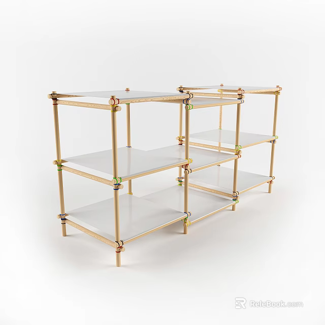 Modern Multi Tiered Gold Frame Glass Shelving Unit For Home Storage Solutions 3d model 