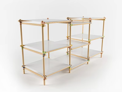Modern Multi Tiered Gold Frame Glass Shelving Unit For Home Storage Solutions 3d model