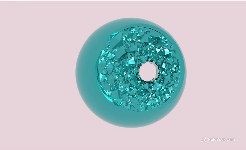 Turquoise Spherical Landscape Sculpture With Detailed Crystal Interior And Central Hole 3d model 