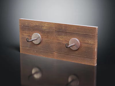 Sturdy Wooden Board Hardware Tools With Two Metal Hooks For Hanging Applications 3d model