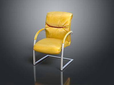 Comfortable Yellow Velvet Office Chair With Modern Metal Frame And Armrests 3d model