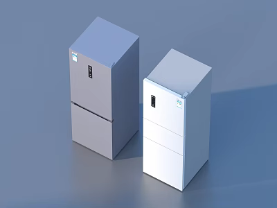 Modern Standing Refrigerator Freezers in Gray and White for Home Kitchen Use 3d model