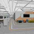 Modern Public Office Space With Open Workstations Bright Lighting And Colorful Lounge Area