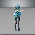 Anime Virtual Character With Blue Hair Twin Tails Blue White Outfit Black Stockings And Blue Heels