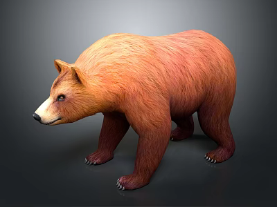 Brown Bear 3D Model With Orange And Brown Fur Standing On Dark Background 3d model
