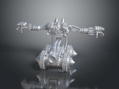 Sci Fi Game Movie Character With Metallic Spikes Mechanical Arms And Tracked Base 3d model