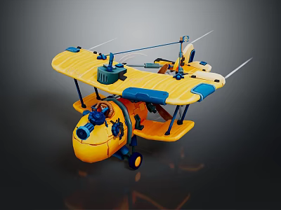 Yellow And Blue Toy Airplane Model For Kids Space Exploration Education 3d model