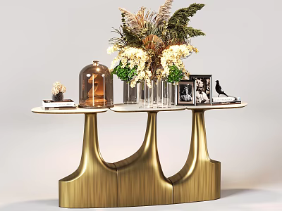 Decorative Accessories Set With Golden Table Stand Flower Bouquet Glass Cloche Photo Frame Bird Figurine 3d model