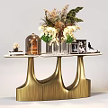 Decorative Accessories Set With Golden Table Stand Flower Bouquet Glass Cloche Photo Frame Bird Figurine