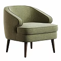 Contemporary Beige Fabric Accent Chair With Curved Backrest Armrests And Dark Wooden Legs