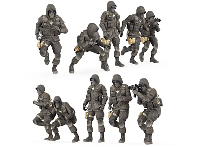 Tactical Military Soldiers In Different Combat Poses With Full Gear 3d model