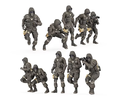 Tactical Military Soldiers In Different Combat Poses With Full Gear 3d model