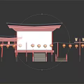 Traditional Japanese Decorative Scene With Red Torii Gates White Screen Stone Stairs And Lanterns