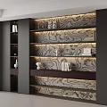 Modern Bookcase With Open Shelves Decorative Items And Textured Background Lighting 3d model