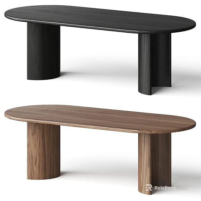 Modern Black And Wooden Dining Tables With Oval Tops And Solid Legs 3d model 