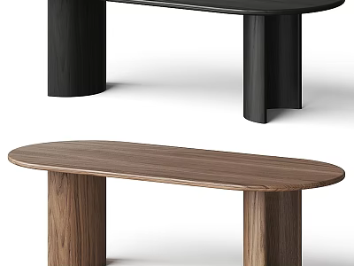 Modern Black And Wooden Dining Tables With Oval Tops And Solid Legs 3d model