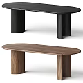 Modern Black And Wooden Dining Tables With Oval Tops And Solid Legs 3d model