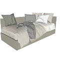 Cozy Two seater Sofa with Patterned Pillows and Soft Blanket in Neutral Tones